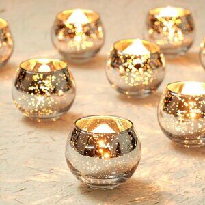 NEW ~ 12 Silver Mercury Glass Tea Light Candle Holders